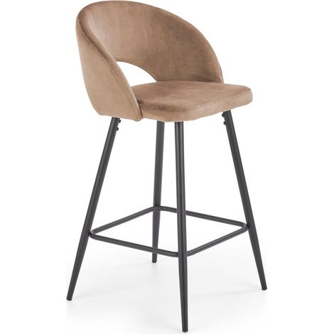 Chaise de bar en velours beige avec pieds en métal noir FIT (1/5)