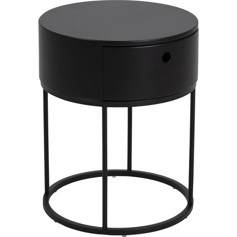 COMODINO Polo, nero, METALLO MDF, rotondo, CON CASSETTO (1/5)