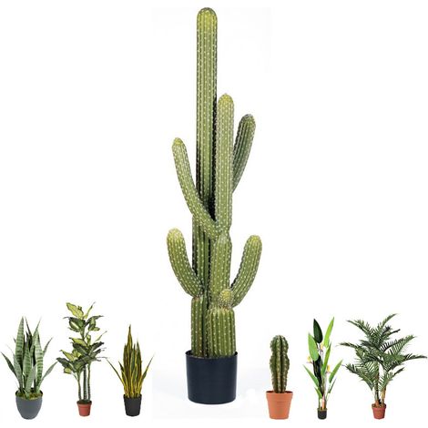 Künstlicher Kaktus Saguaro 145 cm mit Topf Plastikpflanzen zur Gartendekoration für Innen- und Außenbereiche
