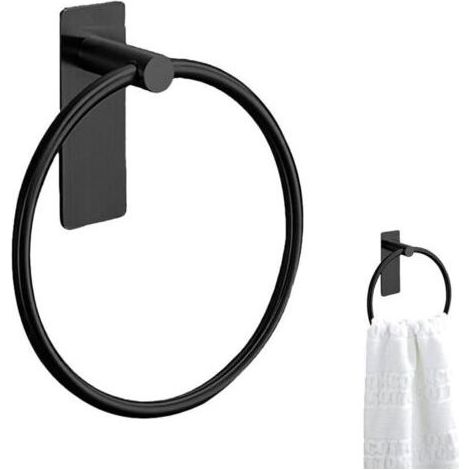 Porte-serviettes sans perçage, anneau porte-serviettes noir, sans perçage, pour cuisine et salle de bain, autocollant, en acier inoxydable (1/5)