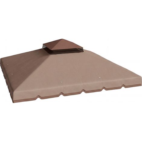 Store banne de remplacement 3x3 m avec double toit, trous de drainage et protection UPF 30+. Store banne seul, armature non incluse, couleur kaki. (1/5)