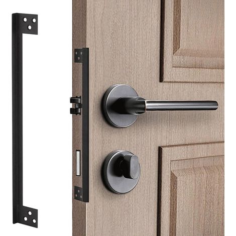 Plaque De Protection Pour Verrou De Porte - Plaque En Acier Inoxydable Forme L - Pour Portes À Ouverture Extérieure - 18 cm - Noir Mat (1/5)