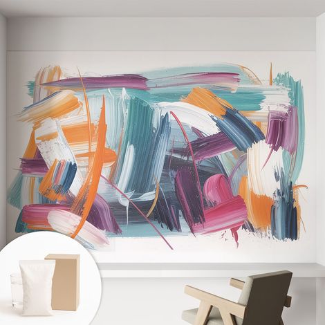 Tapete Vliestapete mit Kleber - abwaschbar - Arbeitszimmer - Esszimmer- Top Qualität Energische Pinselstriche 152x104 cm (1/5)