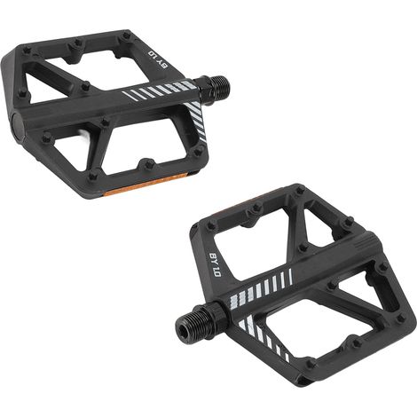 Pédales de vélo de route plates noires avec axe en acier au bore, revêtement en fibre de nylon antidérapant et cranté. (1/5)