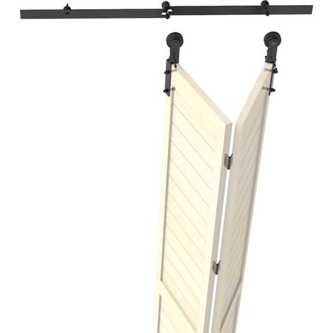 Kit de quincaillerie for Porte de Grange coulissante Pliante Kit de Rail à Rouleaux en Forme de I for 2 Portes Installation en Douceur et silencieuse Facile à Installer sans Porte(3.3FT-1M) (1/5)