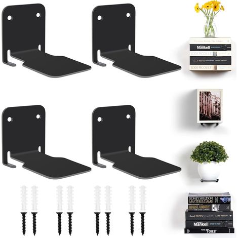 Mensole galleggianti nere invisibili [Set di 4] - Robuste mensole da parete in ferro per casa, ufficio, camera da letto, soggiorno - Porta libri con accessori per il montaggio (1/5)