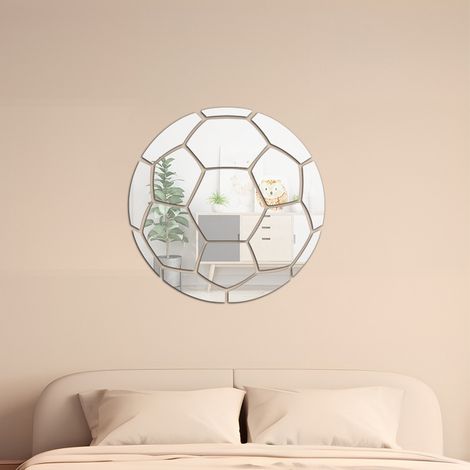 Miroir Mural Forme Football, Découpé en Acrylique Incassable Ø 30 cm, Bords Polis au Laser, avec Adhésifs de Fixation (1/5)