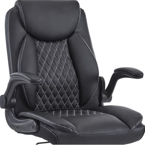 Silla de oficina ergonómica con soporte lumbar y reposabrazos abatibles, asiento acolchado de cuero - negro (1/5)