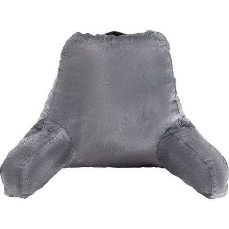 Almohada de Lectura Tamaño Grande con Espuma Viscoelástica Triturada, Respaldo con 3 Bolsillos y Tela Corta de Terciopelo Lavable, Parte Superior con Asa para Leer, Jugar, Descansar, Gris (1/5)