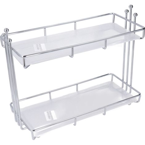 Küchenorganizer mit 2 Ebenen, Aufbewahrungsfach aus Edelstahl und Acryl, großes Fassungsvermögen, Gewürzregal für Bad und Küche (1/5)