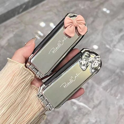 1pc Peigne de coiffure pliable avec miroir de maquillage, peigne à coussin d'air portable, adapté pour sorties quotidiennes et voyages, outil de coiffure, cadeau, avec nœud rose (1/5)