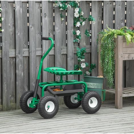 Gartenwagen mit drehbarem Sitz, höhenverstellbar, Stauraumkorb, 150 kg, grün HAVRYA (1/5)