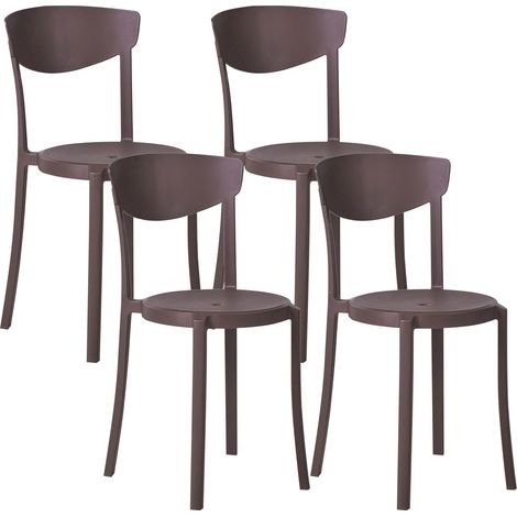 Set of 4 Garden Chairs Brown Polypropylene Lightweight Weather Resistant Plastic Indoor Outdoor Modern VIESTE