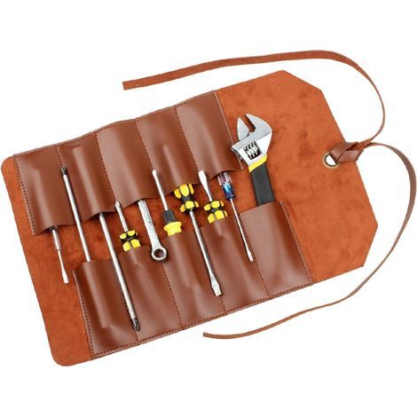 Tragbare Werkzeugtasche, kleines Werkzeugset, Werkzeugaufbewahrungstasche, Werkzeugorganizer, Aufbewahrungstasche aus Leder, aufrollbare Werkzeugtasche aus Leder, Werkzeugtasche aus Leder. (1/5)