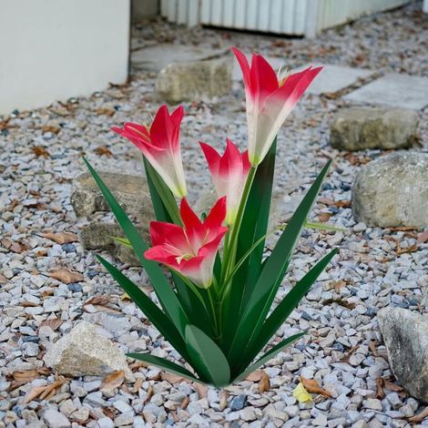 JSSEVN - 13.8-inch Metal Garden Sculpture – Agave Plant with 4 Lily Flowers – Waterproof Outdoor Decor – Ground Insert Included (1/5)