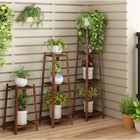 Bamboo Tall Plant Stand Pot Holder Garden Flower Rack Display Vintage, 3 Tiers 96cm (1/5)