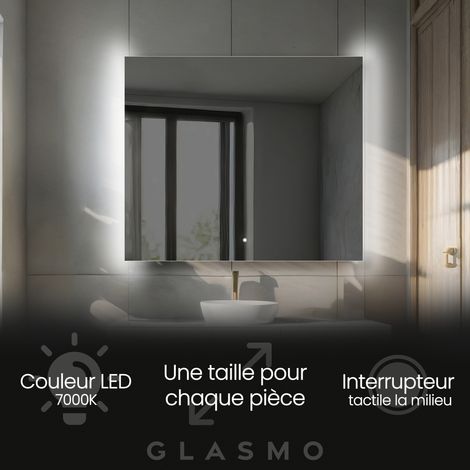 Miroir LED Lumineux 140x100 cm Alana - Horizontal Rectangulaire de Salle de Bain Mural avec éclairage Blanc Froid 7000K avec Interrupteur Tactile (1/5)