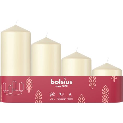 Bolsius Stumpenkerzen 4er Tray abgestuft Ø 4,8 cm weiche perle Stumpenkerze