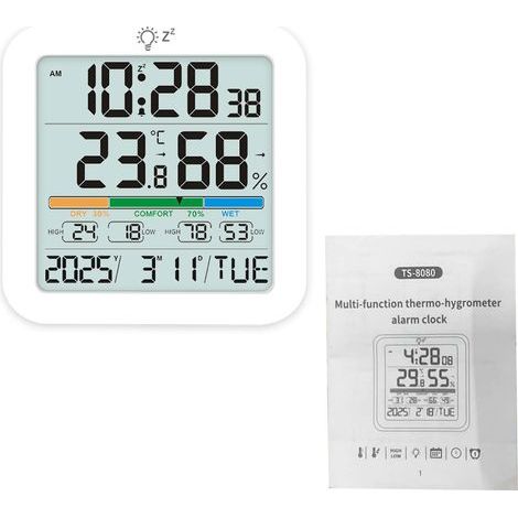Thermometer-Hygrometer-Uhr mit Komfortniveauanzeige für optimalen Wohnraum, Thermometer-Hygrometer, Weiß, 1 (1/5)