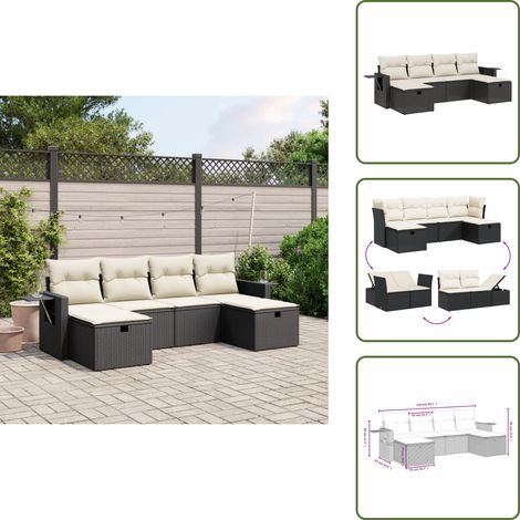 The Living Store Salon de jardin 6 pcs avec coussins noir résine tressée - Ensemble Salon De Jardin - Salon De Jardin Extérieur - Mobilier De Jardin - Canapé Jardin - Chaise Lounge