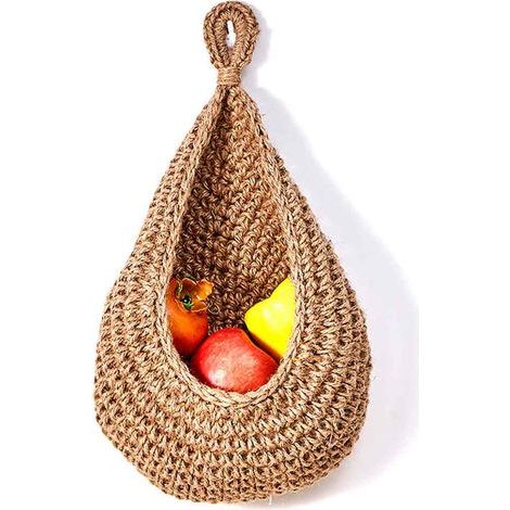 Panier à Fruits Suspendu XXXL Panier de Rangement Tressé Bohème pour Fruits et Légumes (1/5)