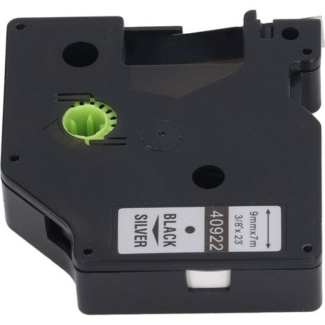 Ruban pour imprimante d'étiquettes de 9 mm, compatible avec les modèles DYMO160, DYMO210D, DYMOOPNP, DYMOPL200 et DYMOLM280, ruban laminé pour imprimante d'étiquettes, fond noir avec motif argenté. (1/5)