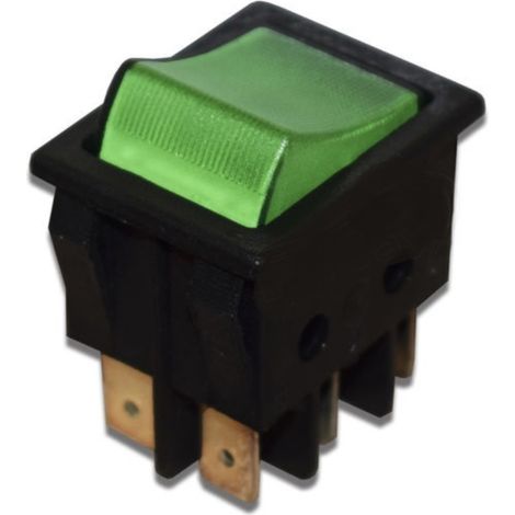 Interruptor bipolar verde 6 faston 25x32 mm.