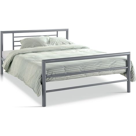 Cama doble ECHO de metal, 140x200 cm, gris brillante con somier incluido.