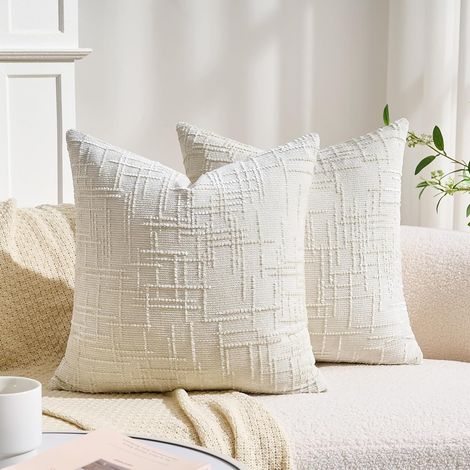 Housse de Coussin Blanc 40x40 cm de Canapé, Coussin Décoratif en Chenille Moderne Boho, Taie d'oreiller Douce pour Canape, Maison, Chambre, Salon, Lit Lot de 2 (1/5)