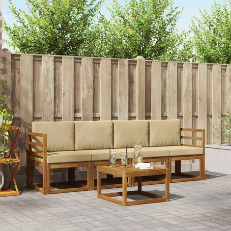 Outdoor-Sofagarnitur mit Kissen 5 pcs Natur und Beige