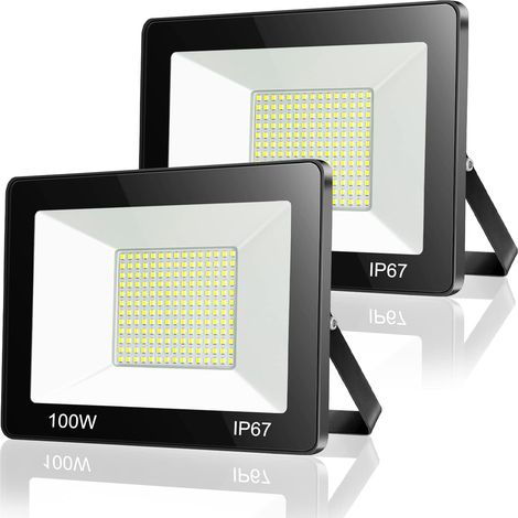 Projecteur Exterieur LED 100W 2 Pièce, IP67 Imperméable Spot LED Extérieur, 10000LM 7000K Blanc Froid Eclairage de Sécurité, Luminaire Exterieur Pour Patio, Terrasse, Jardin, Garage, Usine