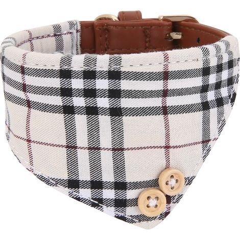 Ensemble collier et laisse pour chien avec nœud papillon et bandana ajustable, motif à carreaux classique (1/5)