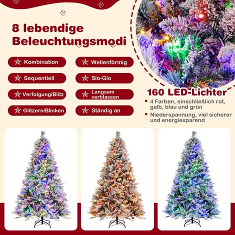 Sapin de Noël artificiel 180 cm en PE et PVC avec 850 branches enneigées, 240 LED et 8 modes lumineux pour salon et fête de Noël (1/5)