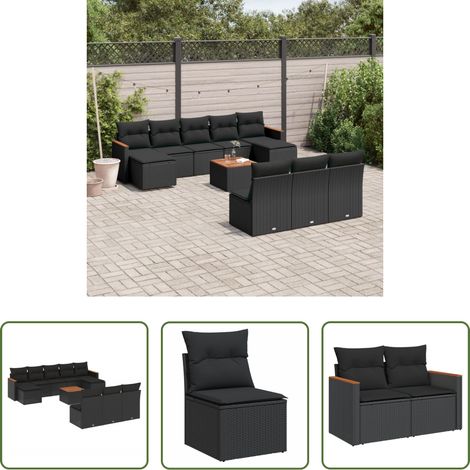 vidaXL Canapé en résine - Salon de jardin 11 pcs avec coussins noir résine tressée (1/5)