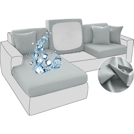 Funda elástica, impermeable, resistente a los arañazos y antideslizante de seda helada para cojines de sofás y sillas, protector de cojín de asiento (chaise longue grande, gris). (1/5)