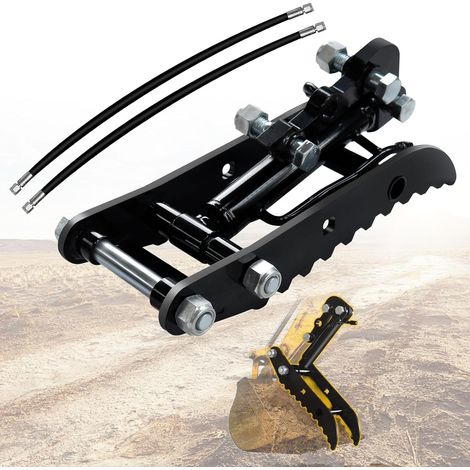 Pouce hydraulique mini-pelle 0,8–1,5 t, Ø25 mm, fixation 95 mm Acier manganèse anticorrosion, 3 positions, 2 flexibles M14, support en L, pour bois roches ferraille, tolérance 1–3 mm (1/5)