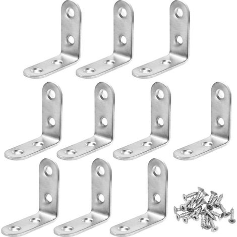 20 Stück Eckstreben aus Stahl, 90-Grad-Winkel, 40 x 40 mm, Lieferung mit Schrauben, Silber