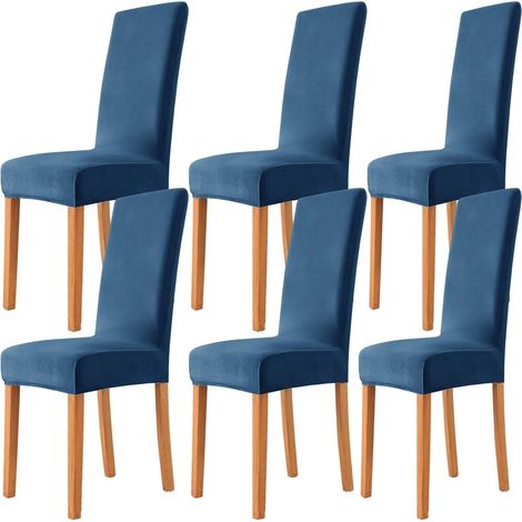 6pcs Velvet Chair Covers, Soft Stretch Dining Chair Washable Elastic Seat Covers - for Restaurant, Living Room, Wedding Decoration (6, Twilight Blue) (1/5)