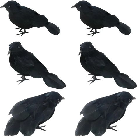 Décoration d'Halloween Corbeau noir réaliste à plumes, corvidé artificiel accessoire pour jardin, arbre, terrasse, intérieur et extérieur (1/5)