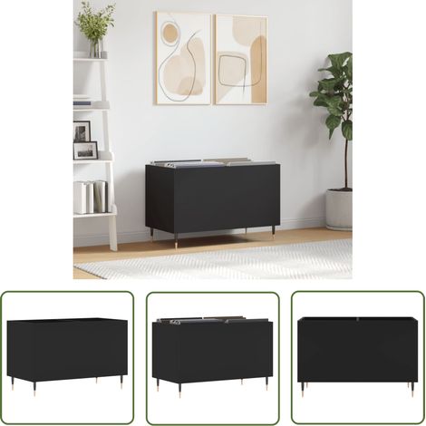 The Living Store Armoire à disques noir 74,5x38x48 cm bois d'ingénierie - Meuble Vinyle - Armoire Disque - Rangement Musique - Étagère Vinyl - Support Lp (1/5)