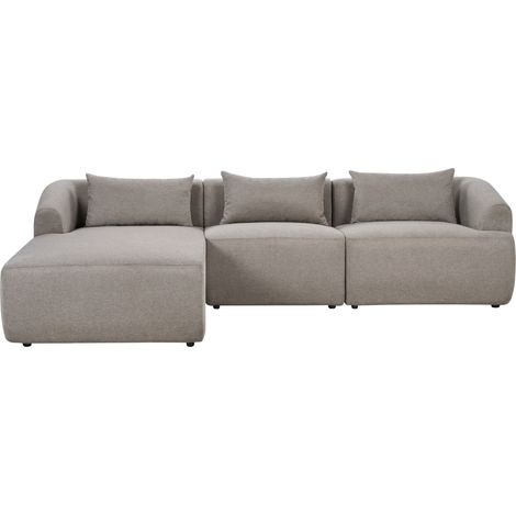 Sofá esquinero minimalista moderno derecho tapizado de tela cojines adicionales 3 plazas gris pardo Svansele