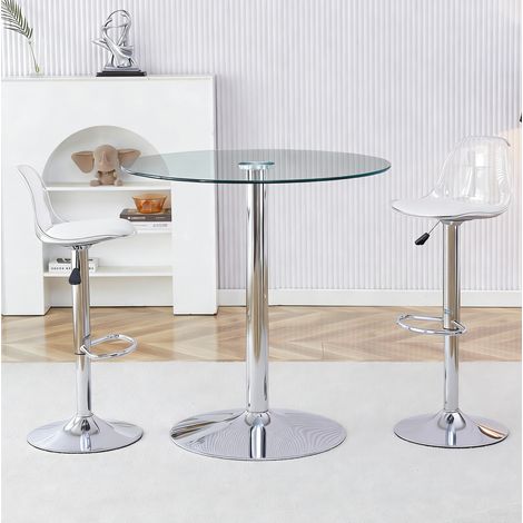 Set tavolo bar in vetro 89 cm con 2 sgabelli regolabili e girevoli HAVRYA (1/5)