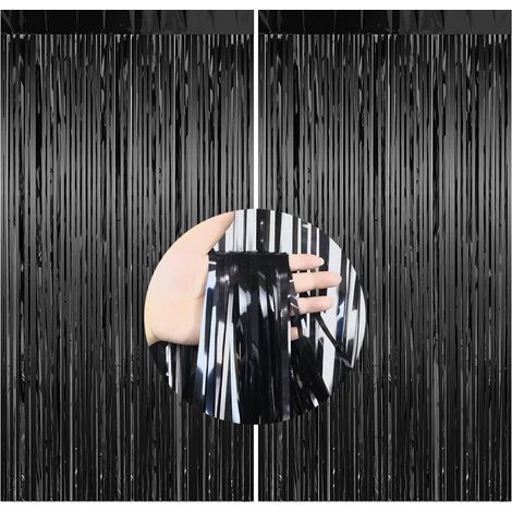 2 Pièces Noir Rideau Métallique Frange(1m x 2m) Rideau Tinsel Multicolor pour Photographie Anniversaire Noël Party Décoration