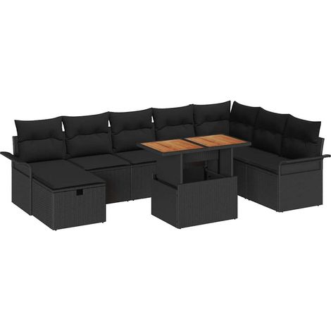 Garden Sofa Set Height-Adjustable 9 pcs Black Poly Rattan vidaXL (1/5)