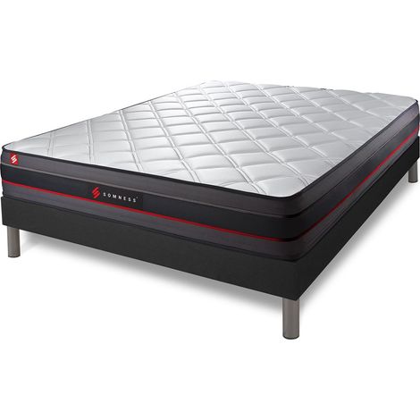 Ensemble matelas sommier 160 x 200 cm – Mémoire de forme 24 cm – Confort ferme – Coutil respirant – Sommier tapissier 14 cm – Somness