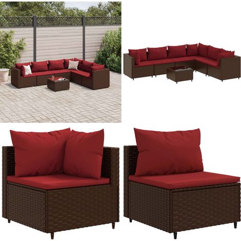 7-tlg. Garten-Lounge-Set mit Kissen Braun Poly Rattan - Gartenmöbel - Rattan (1/5)