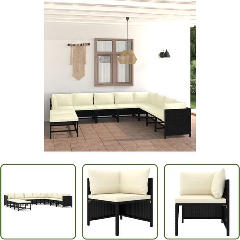 vidaXL Garten Lounge - 11-tlg. Garten-Lounge-Set mit Kissen Poly Rattan Schwarz (1/5)
