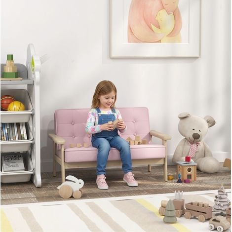 canapé enfant 77x42x48 cm rose – 2 places, en bois, sans matelas (1/5)