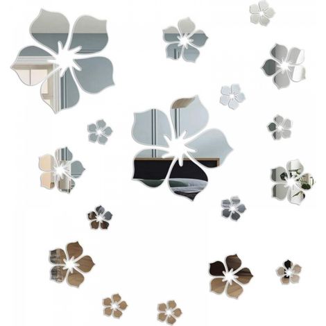 Miroir mural en acrylique autocollant floral 3D amovible, décoration murale pour salon, chambre à coucher, salle de bain, argent (1/5)