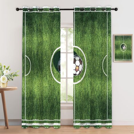 Rideau Occultant Football - Décoration Football, Rideau Thermique Motif Terrain de Ballon Sport, Lot de 2 Rideaux Opaque à Oeillets pour Fenetre Chambre Salon Chambre Enfant, 140x160 cm (LxH) - 2x L 1 (1/5)